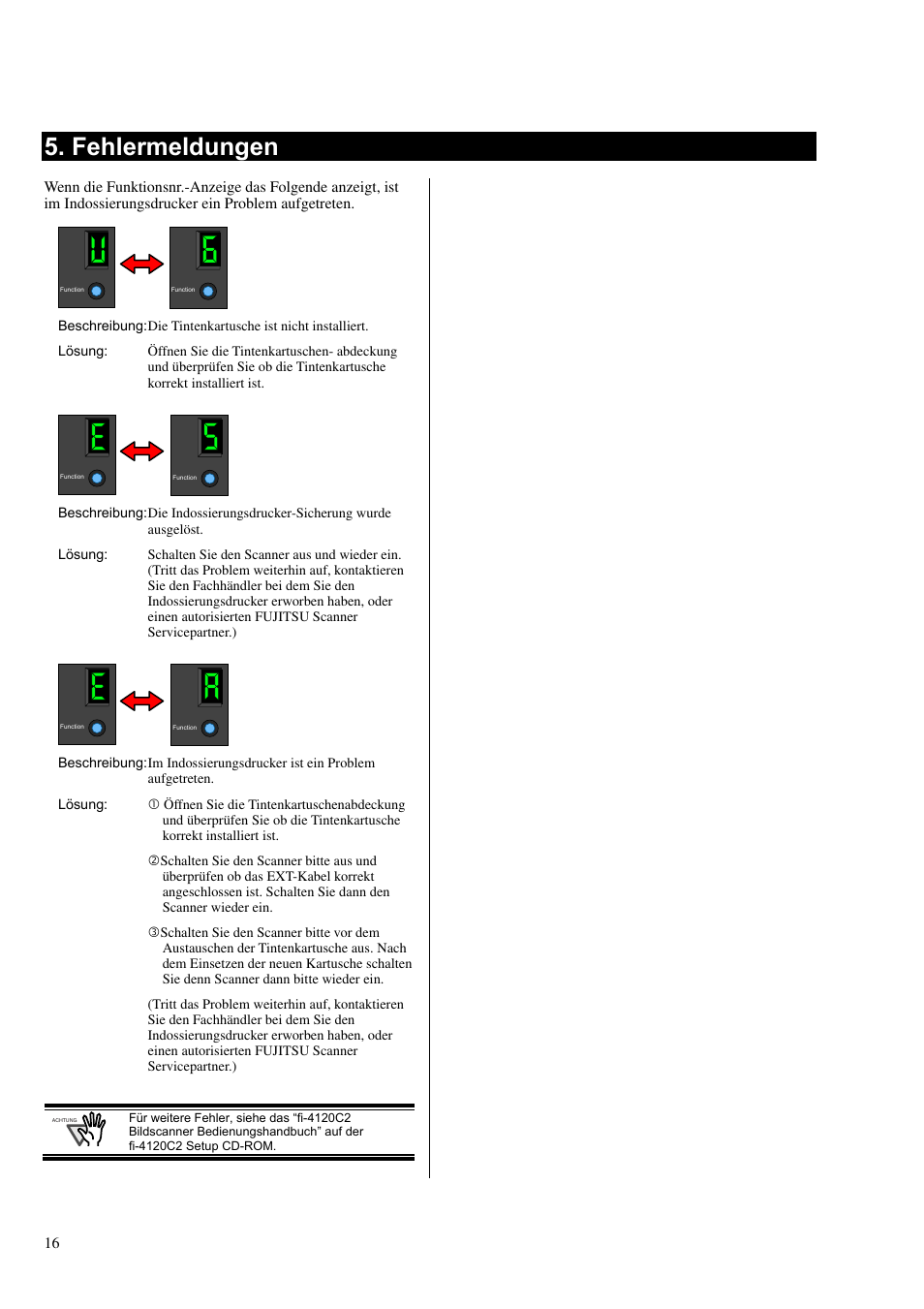 Reinigungsmaterialen, Fehlermeldungen | Dell fi-412PR User Manual | Page 60 / 128