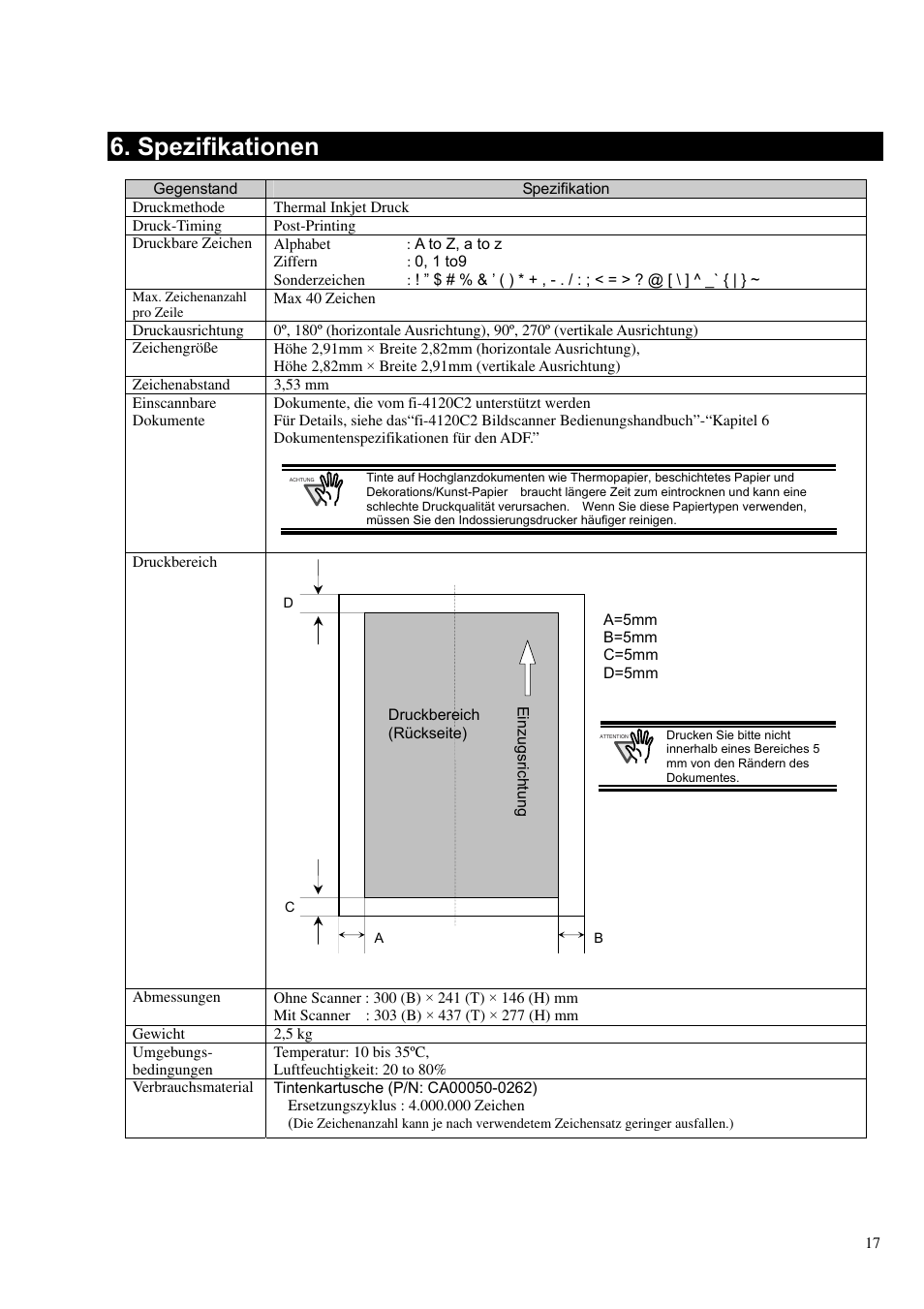 Fehlermeldungen, Spezifikationen | Dell fi-412PR User Manual | Page 61 / 128