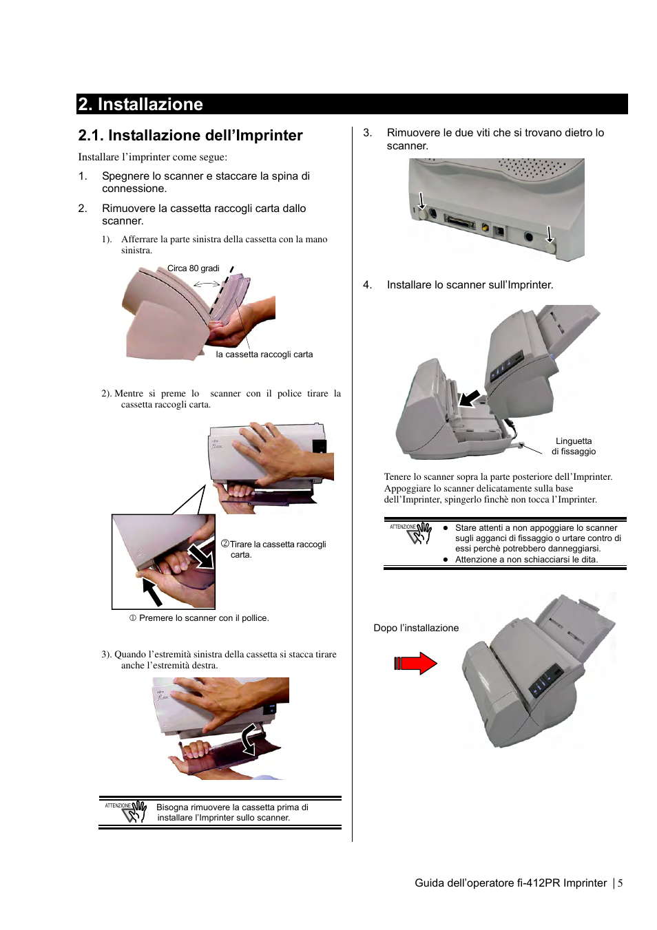 Installazione, Installazione dell’imprinter | Dell fi-412PR User Manual | Page 69 / 128