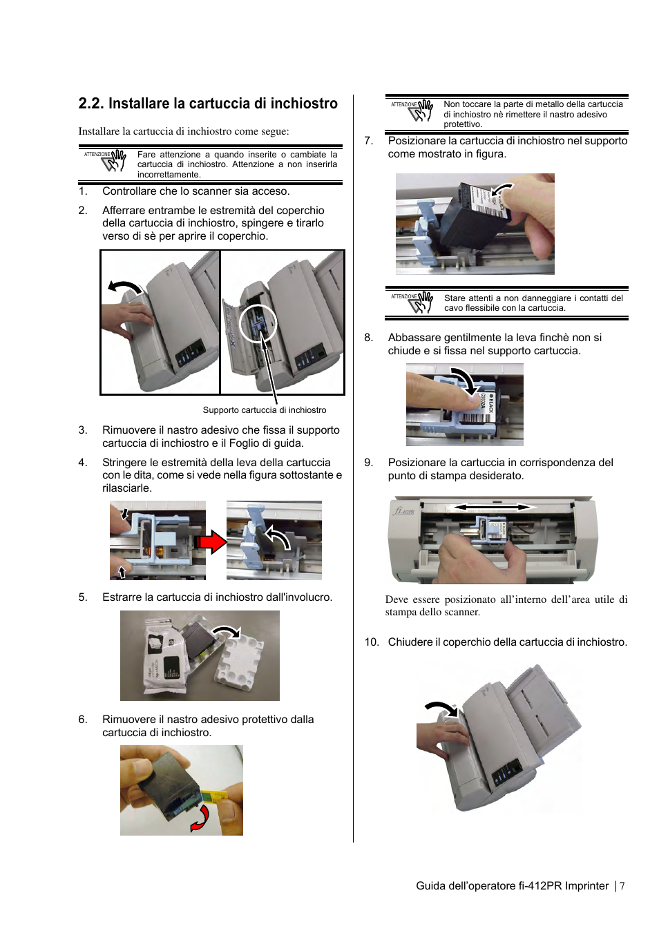Installare la cartuccia di inchiostro | Dell fi-412PR User Manual | Page 71 / 128