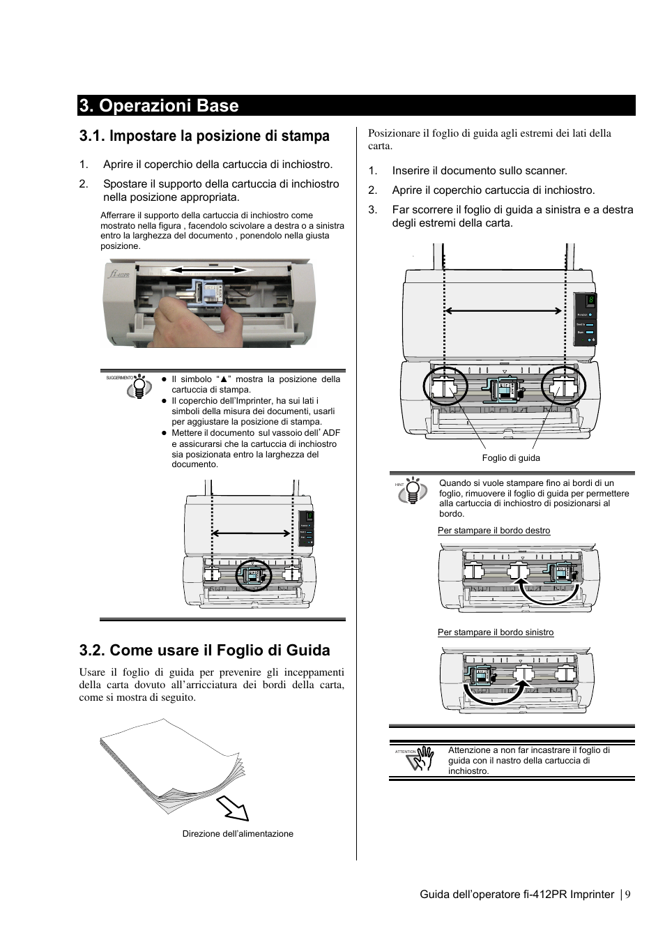 Operazioni base, Impostare la posizione di stampa, Come usare il foglio di guida | Dell fi-412PR User Manual | Page 73 / 128