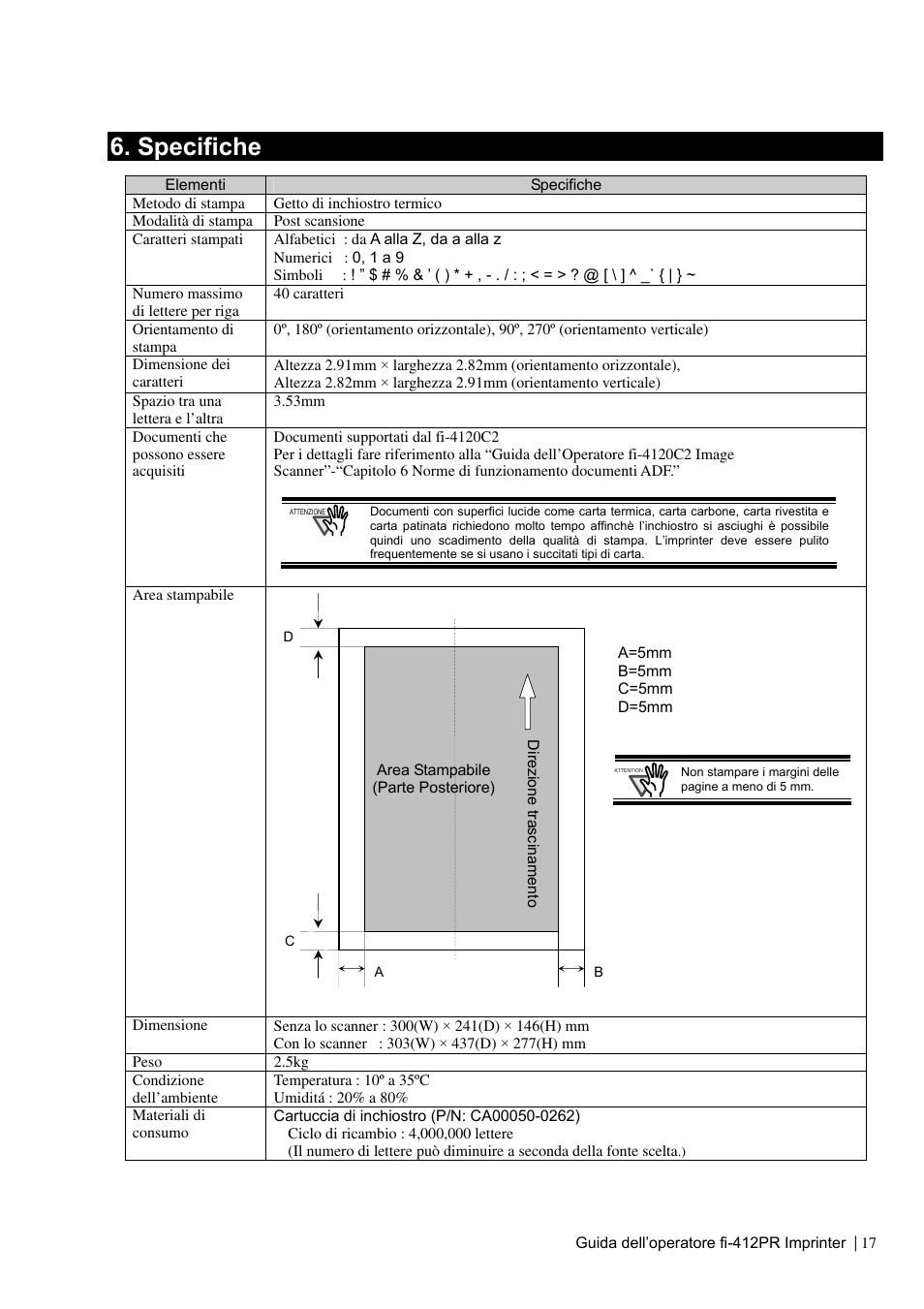 Messaggi di errore, Specifiche | Dell fi-412PR User Manual | Page 81 / 128