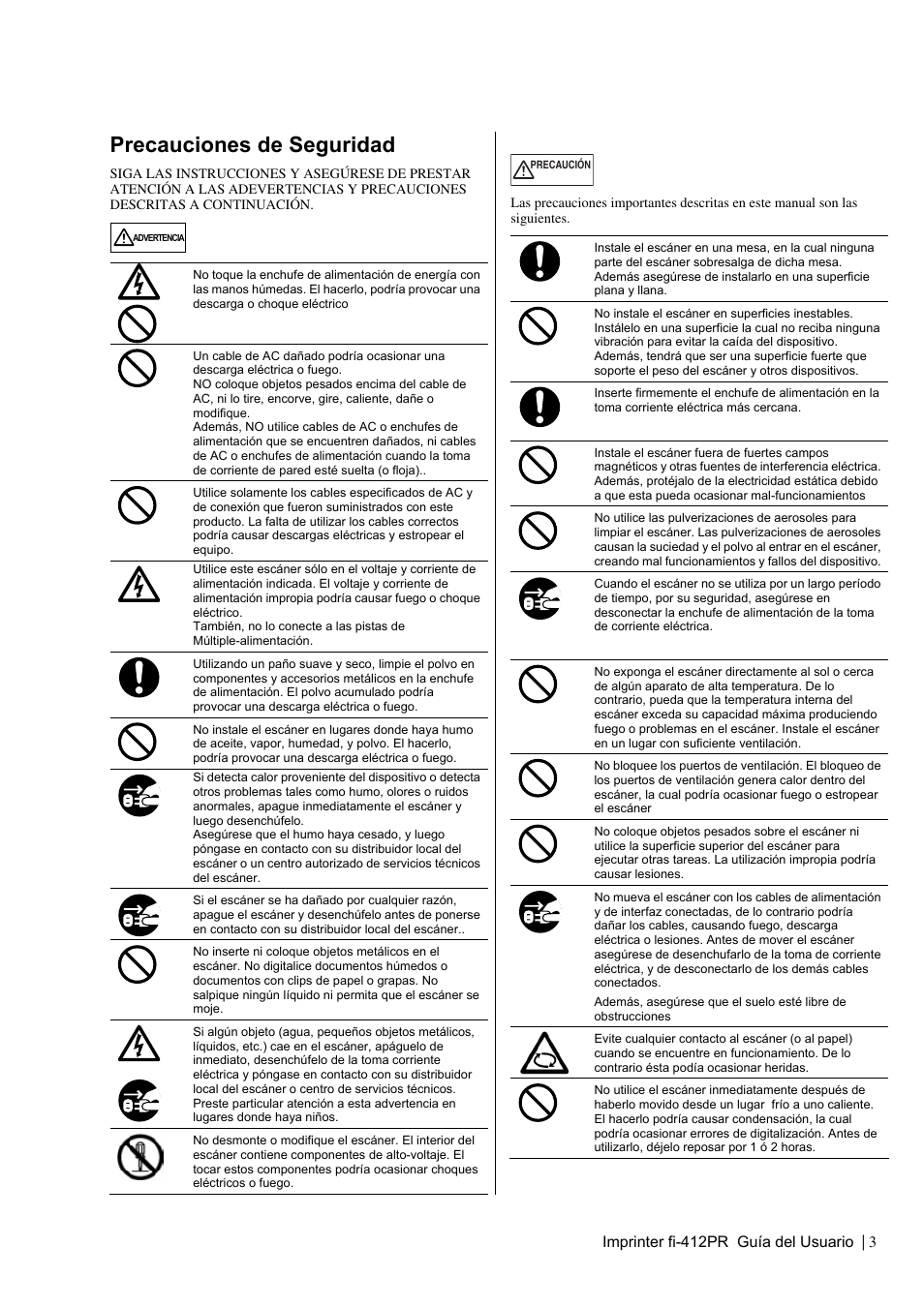 Precauciones de seguridad | Dell fi-412PR User Manual | Page 87 / 128