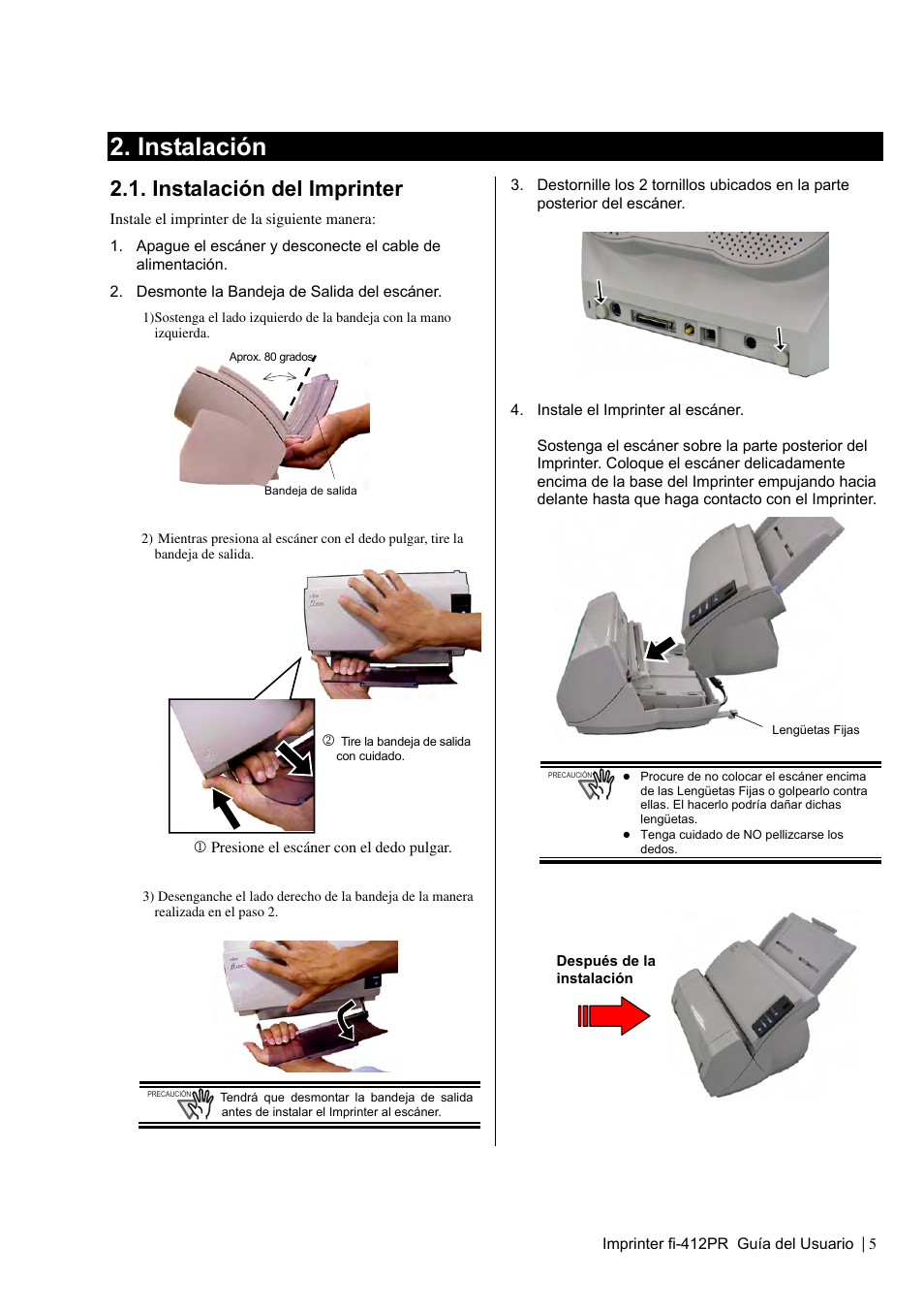 Instalación, Instalación del imprinter | Dell fi-412PR User Manual | Page 89 / 128