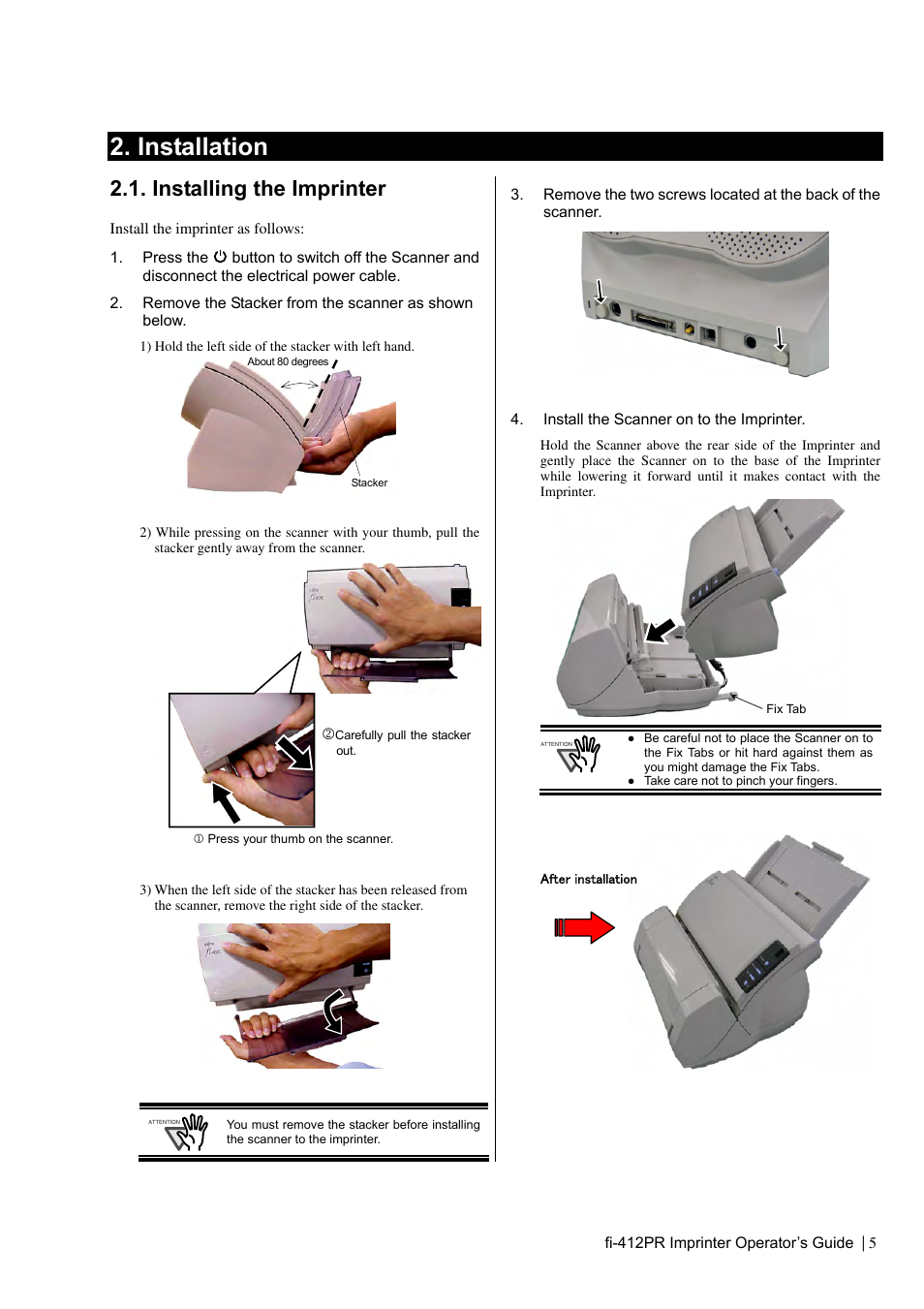 Installation, Installing the imprinter | Dell fi-412PR User Manual | Page 9 / 128