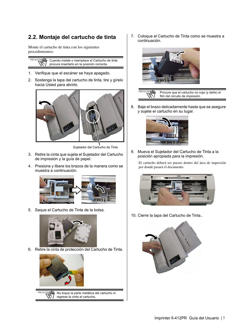 Montaje del cartucho de tinta | Dell fi-412PR User Manual | Page 91 / 128