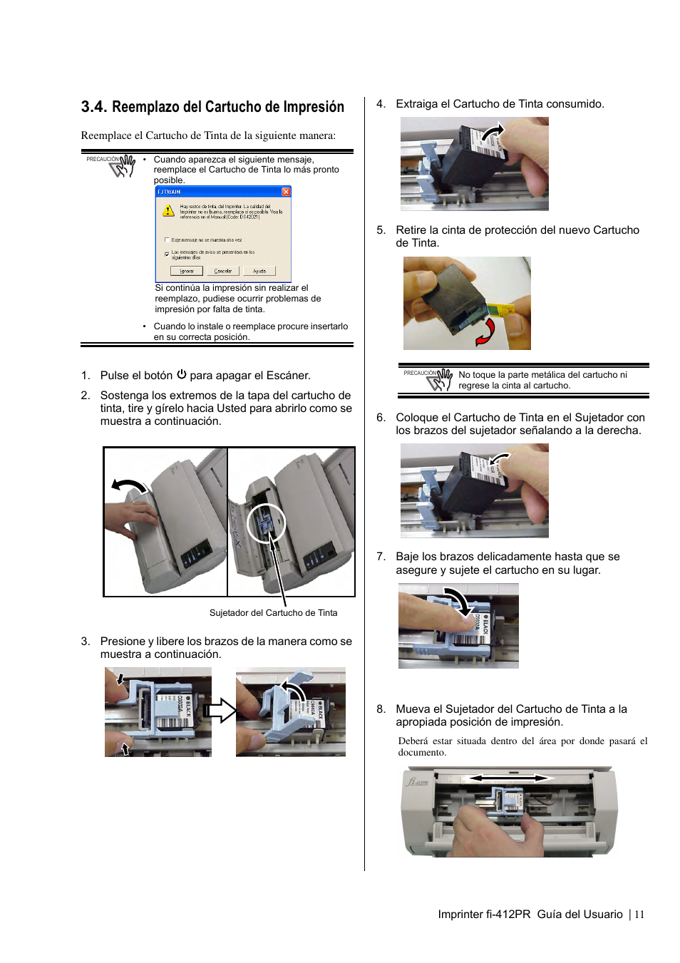 Reemplazo del cartucho de impresión | Dell fi-412PR User Manual | Page 95 / 128