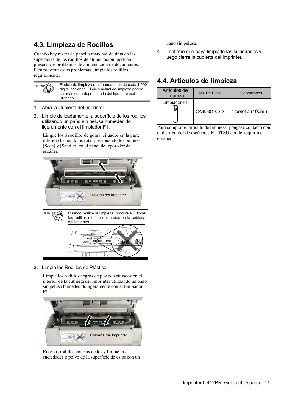 Limpieza de rodillos, Artículos de limpieza | Dell fi-412PR User Manual | Page 99 / 128