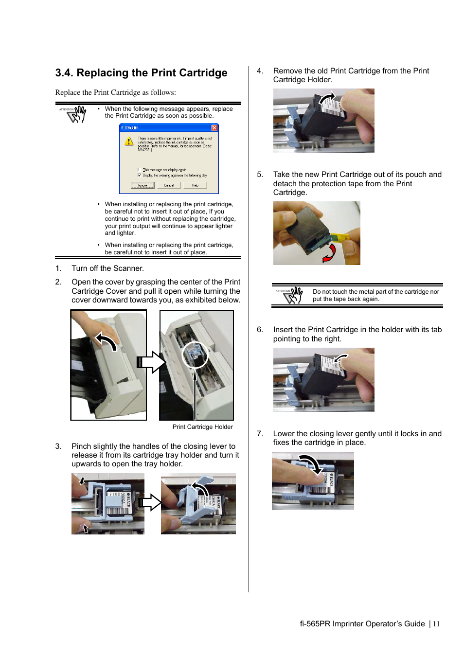 Replacing the print cartridge | Dell fi-565PR User Manual | Page 15 / 128