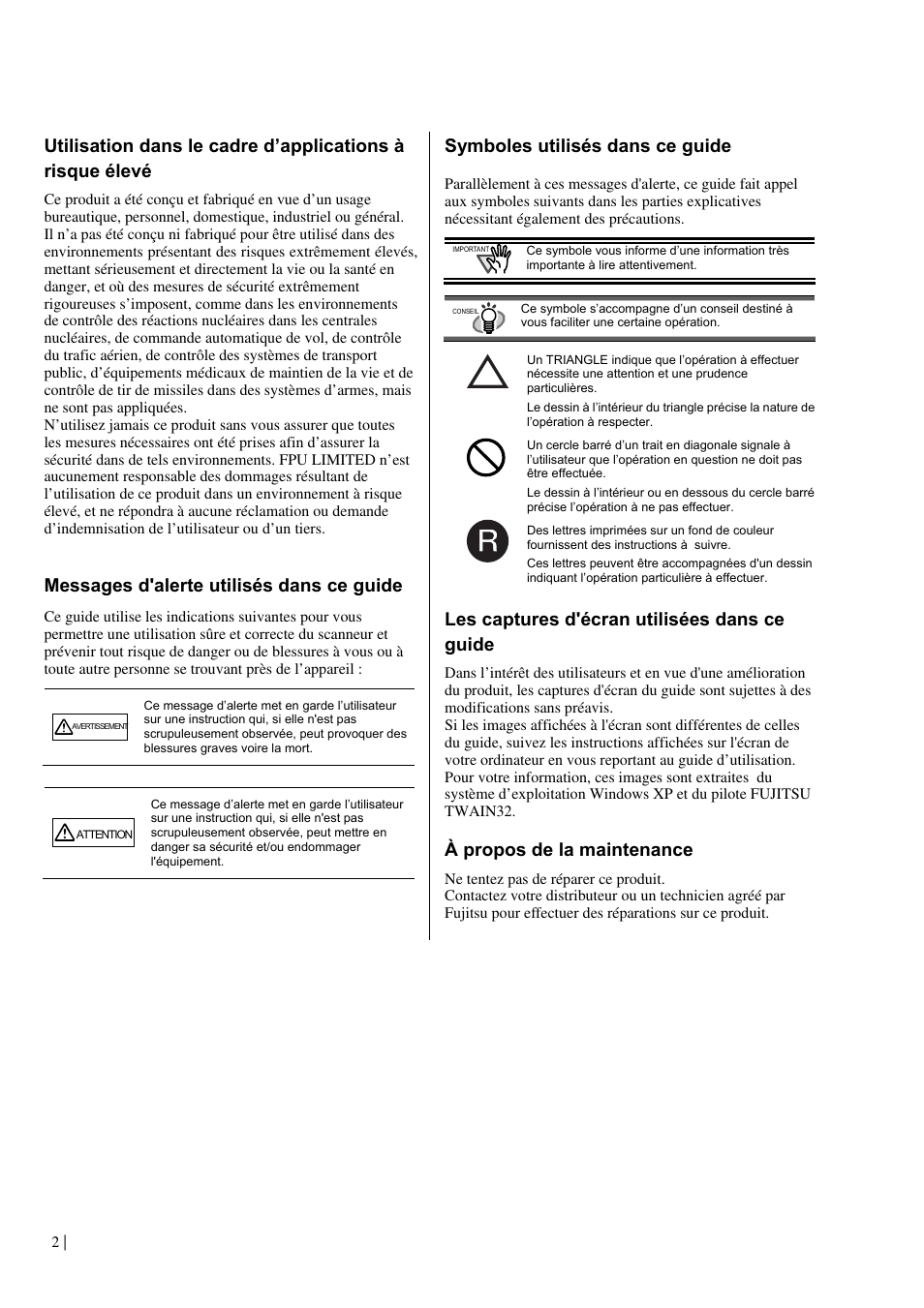 Messages d'alerte utilisés dans ce guide, Symboles utilisés dans ce guide, Les captures d'écran utilisées dans ce guide | À propos de la maintenance | Dell fi-565PR User Manual | Page 26 / 128