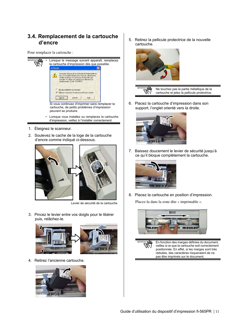 Remplacement de la cartouche d’encre | Dell fi-565PR User Manual | Page 35 / 128