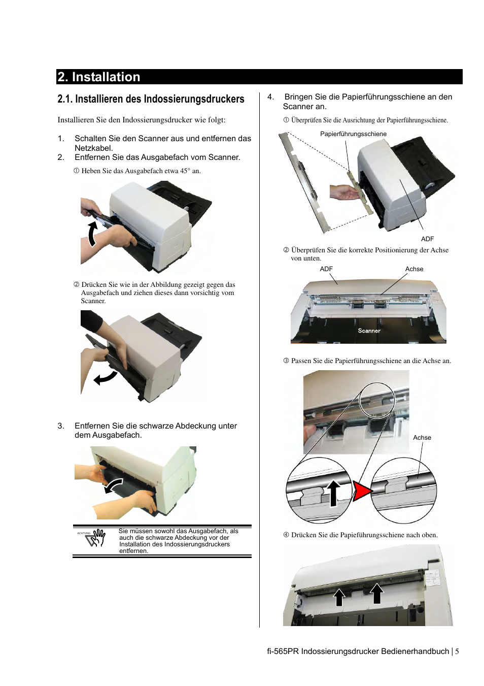 Installation, Installieren des indossierungsdruckers | Dell fi-565PR User Manual | Page 49 / 128