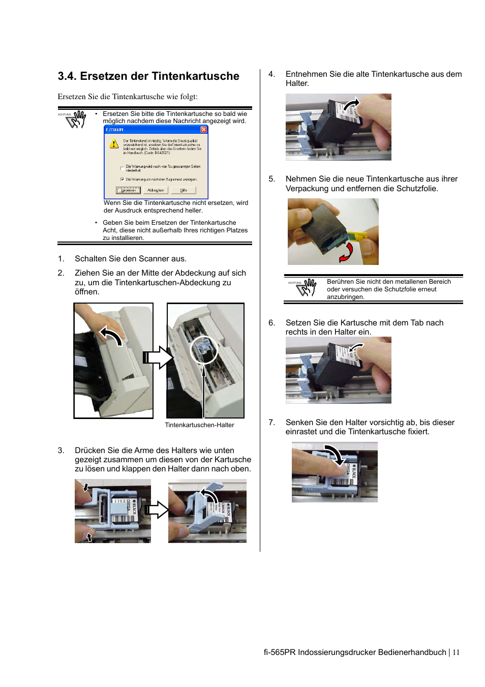 Ersetzen der tintenkartusche | Dell fi-565PR User Manual | Page 55 / 128