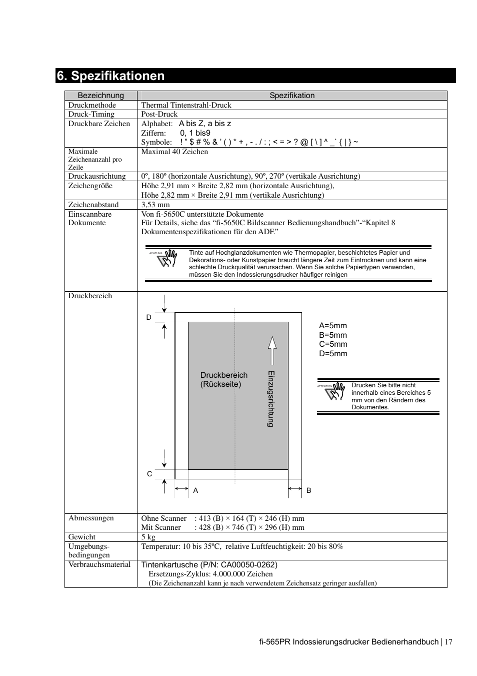 Spezifikationen | Dell fi-565PR User Manual | Page 61 / 128