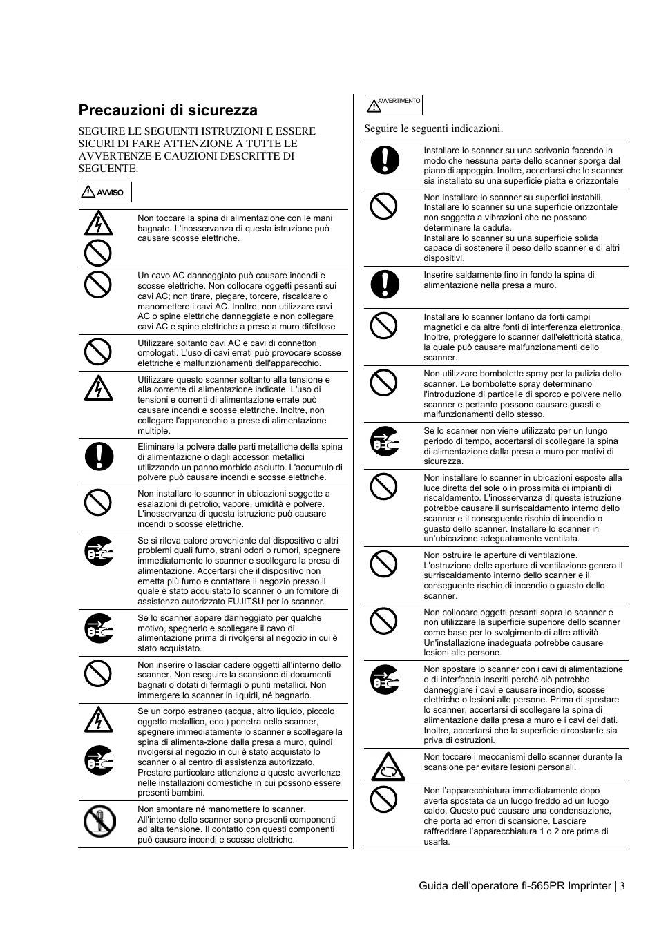 Precauzioni di sicurezza | Dell fi-565PR User Manual | Page 67 / 128