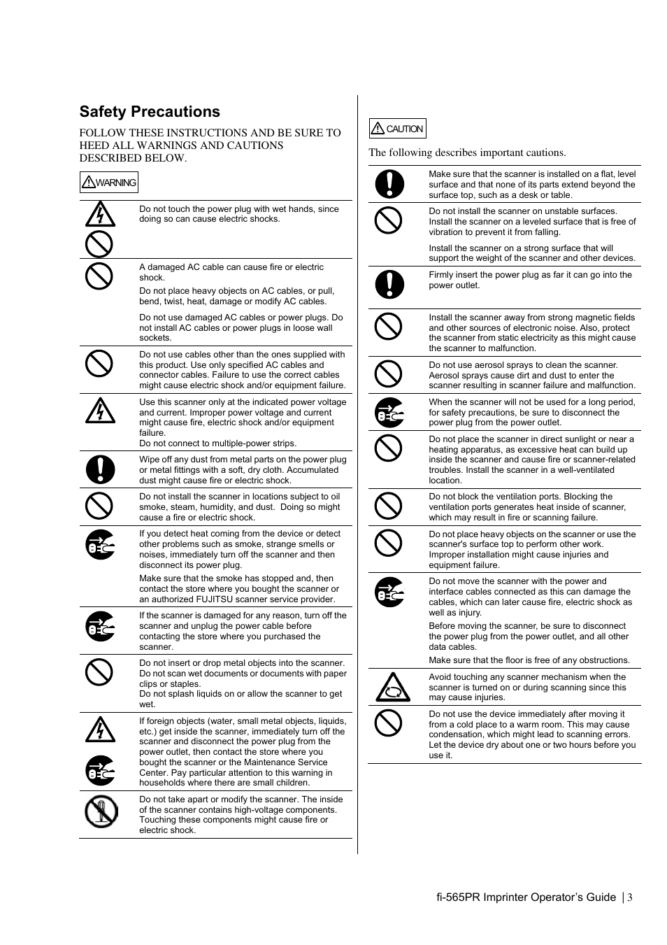 Safety precautions | Dell fi-565PR User Manual | Page 7 / 128