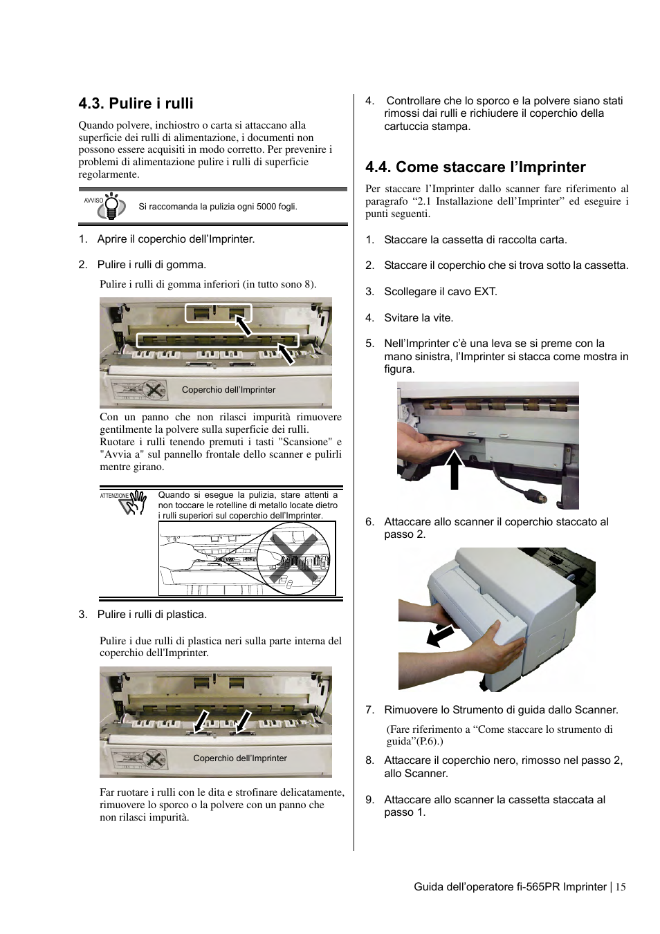 Pulire i rulli, Come staccare l’imprinter | Dell fi-565PR User Manual | Page 79 / 128