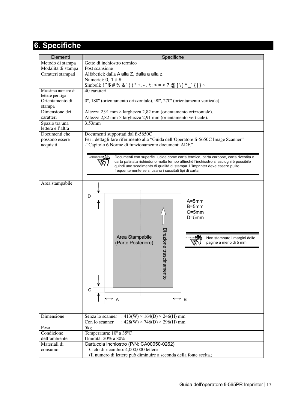 Specifiche | Dell fi-565PR User Manual | Page 81 / 128