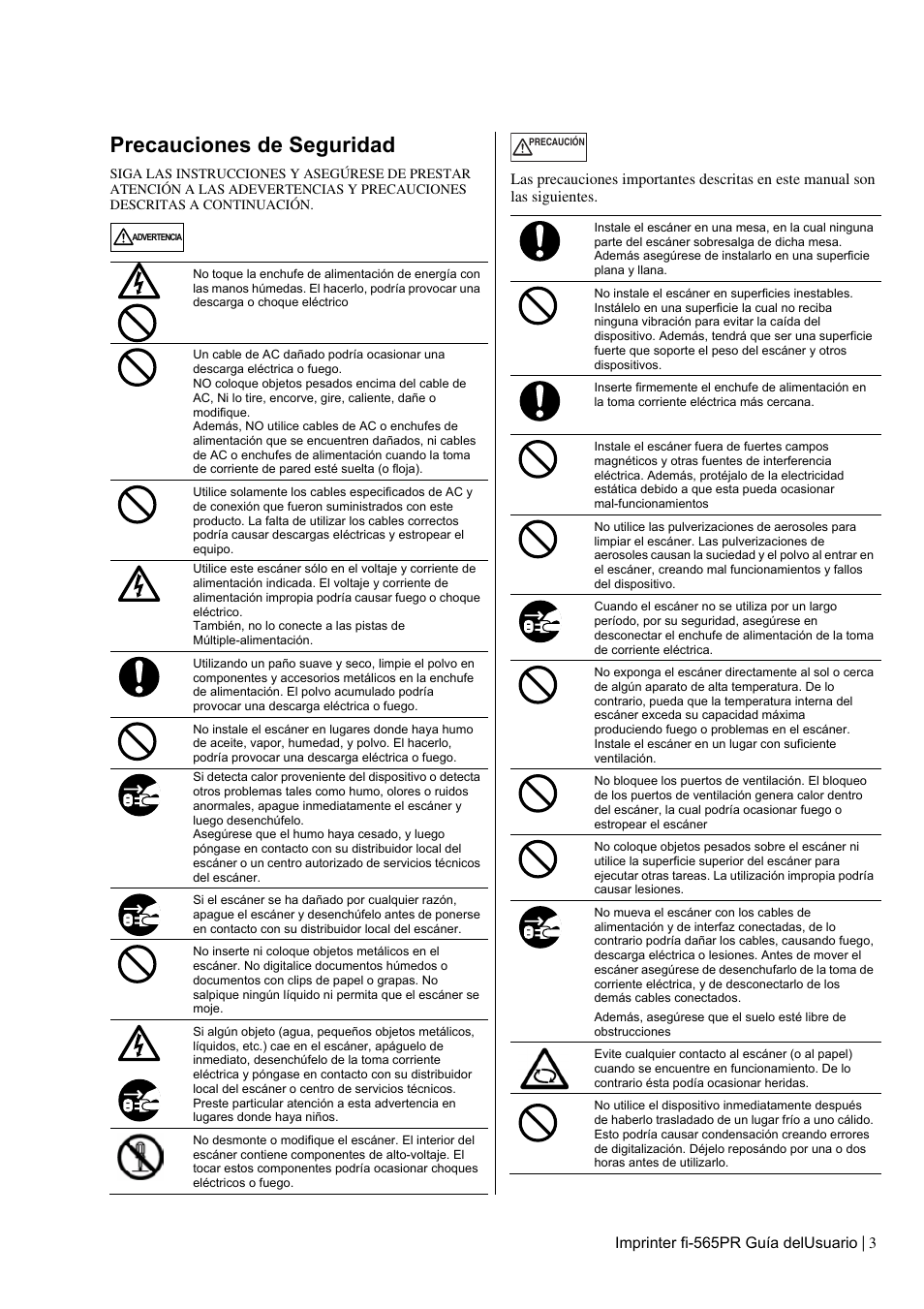 Precauciones de seguridad | Dell fi-565PR User Manual | Page 87 / 128