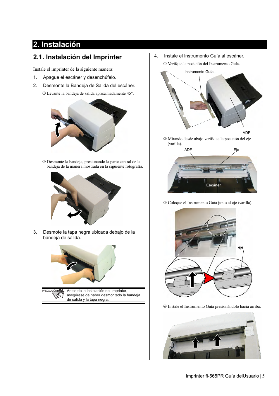 Instalación, Instalación del imprinter | Dell fi-565PR User Manual | Page 89 / 128