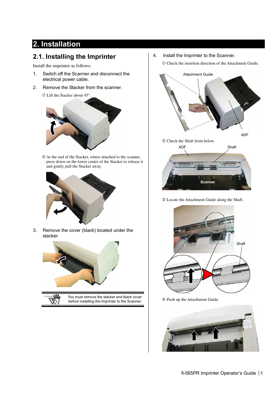 Installation, Installing the imprinter | Dell fi-565PR User Manual | Page 9 / 128