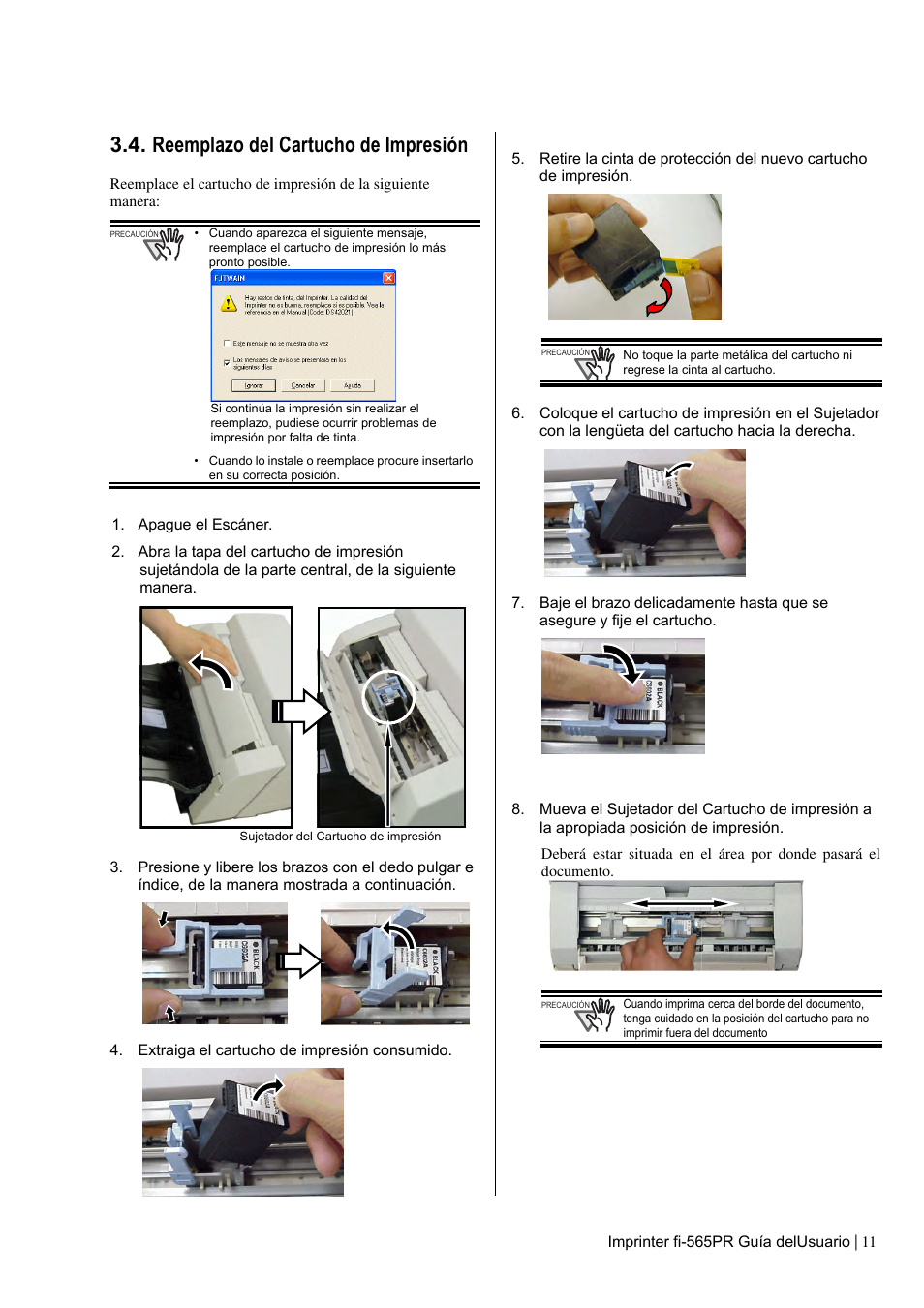 Reemplazo del cartucho de impresión | Dell fi-565PR User Manual | Page 95 / 128