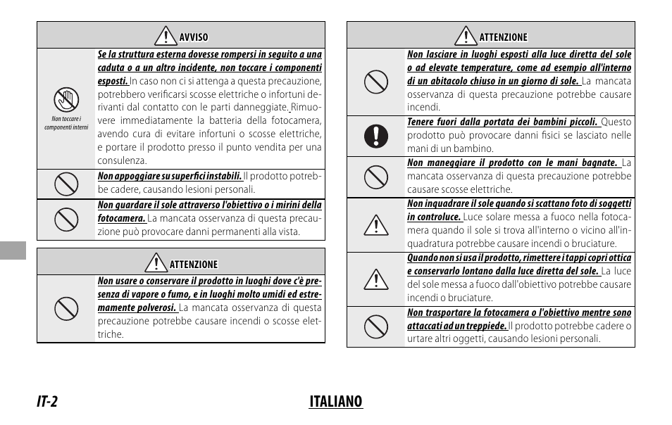 It-2 italiano | FujiFilm Lens Hood for XF 80mm f/2.8 R LM OIS WR Macro Lens User Manual | Page 102 / 172