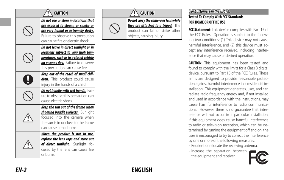 En-2 english | FujiFilm Lens Hood for XF 80mm f/2.8 R LM OIS WR Macro Lens User Manual | Page 12 / 172