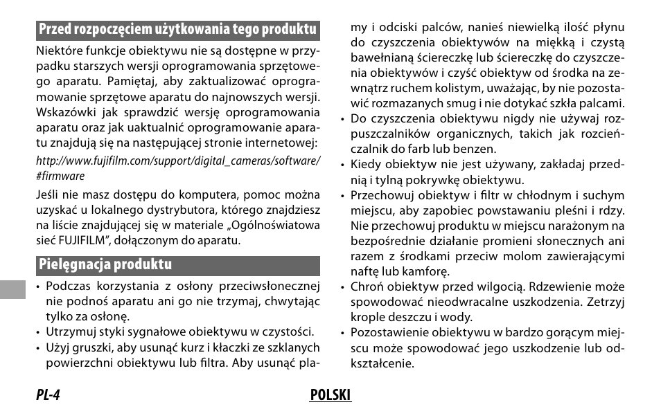 Pielęgnacja produktu | FujiFilm Lens Hood for XF 80mm f/2.8 R LM OIS WR Macro Lens User Manual | Page 124 / 172