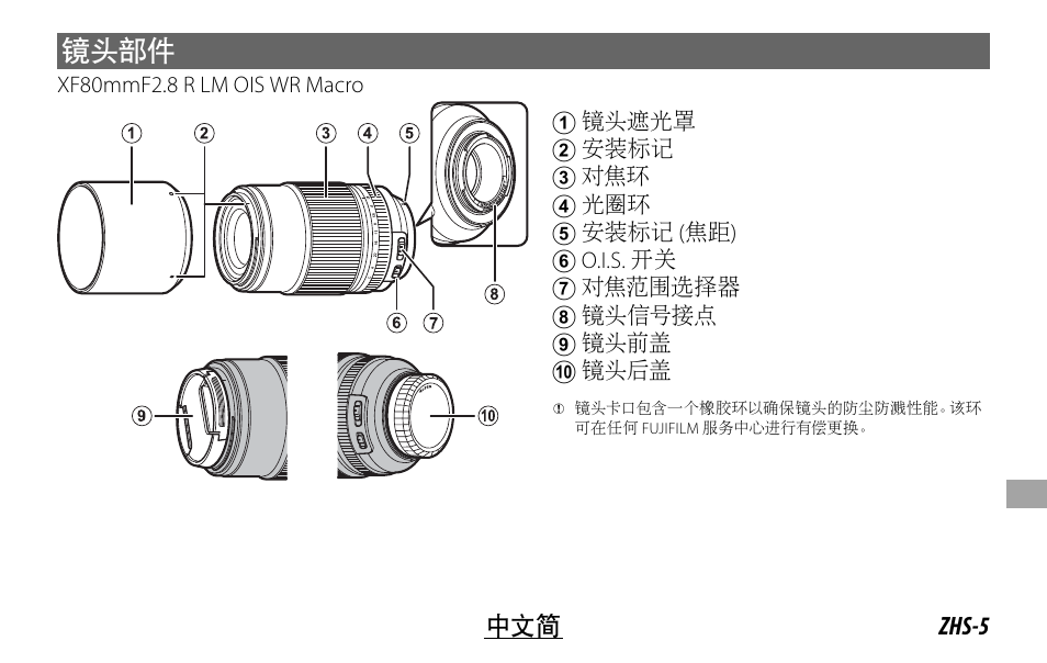 镜头部件 | FujiFilm Lens Hood for XF 80mm f/2.8 R LM OIS WR Macro Lens User Manual | Page 135 / 172