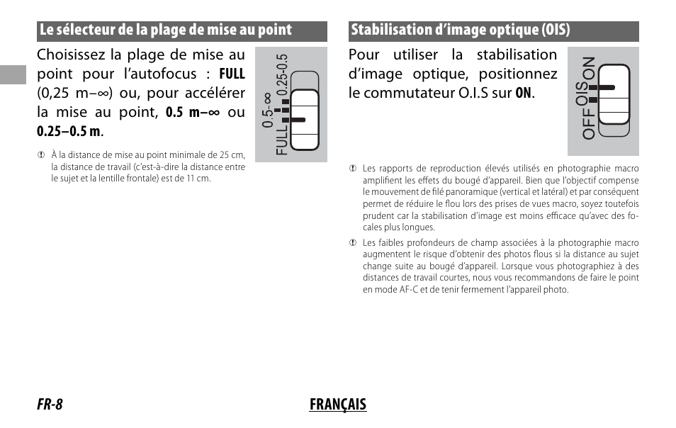 Stabilisation d’image optique (ois) | FujiFilm Lens Hood for XF 80mm f/2.8 R LM OIS WR Macro Lens User Manual | Page 28 / 172