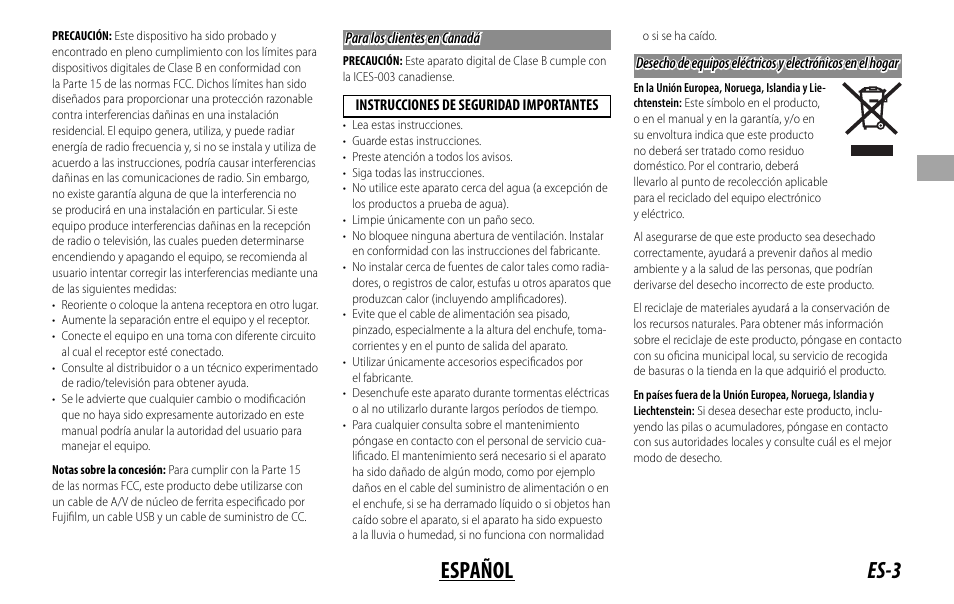 Es-3 español | FujiFilm Lens Hood for XF 80mm f/2.8 R LM OIS WR Macro Lens User Manual | Page 43 / 172