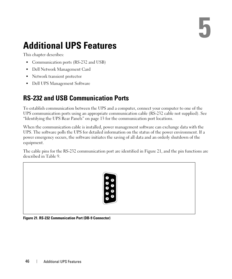 Additional ups features, Rs-232 and usb communication ports | Dell J715N User Manual | Page 46 / 63