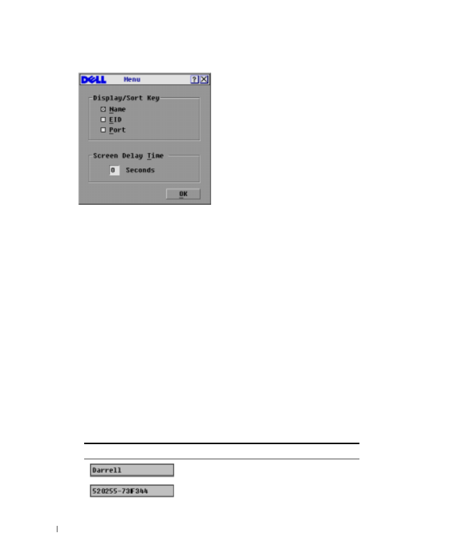 Controlling the status flag, Figure 3-7, Menu dialog box | Table 3-4, Oscar status flags | Dell Console Switch User Manual | Page 30 / 58