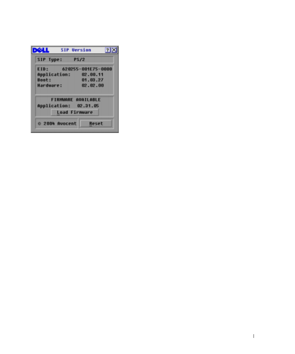 Resetting your keyboard and mouse, Figure 3-14, Sip version dialog box | Dell Console Switch User Manual | Page 37 / 58