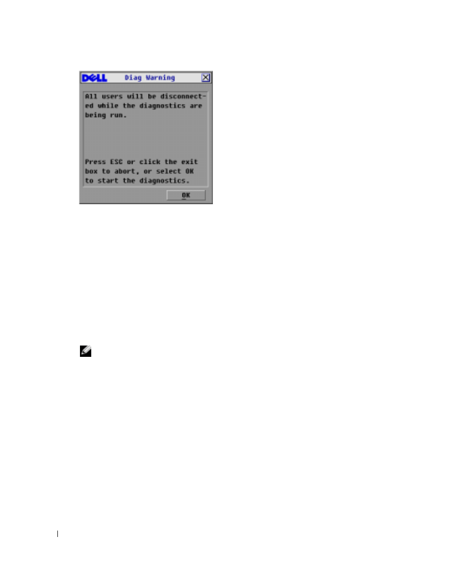Broadcasting to servers, Figure 3-19, Diagnostics warning message box | Dell Console Switch User Manual | Page 42 / 58