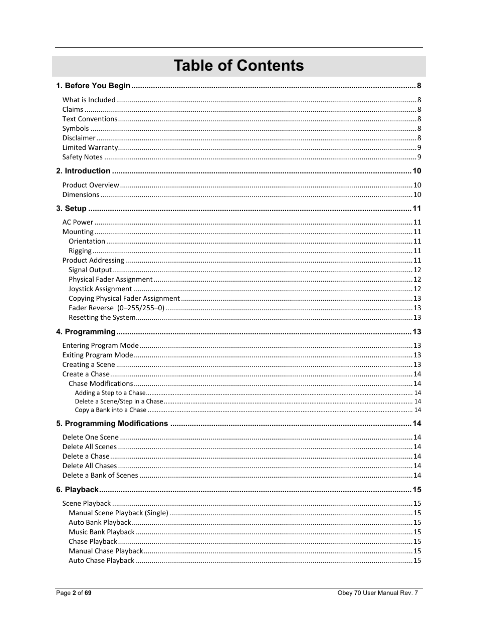 CHAUVET DJ Obey 70 Universal DMX-512 Controller User Manual | Page 2 / 69