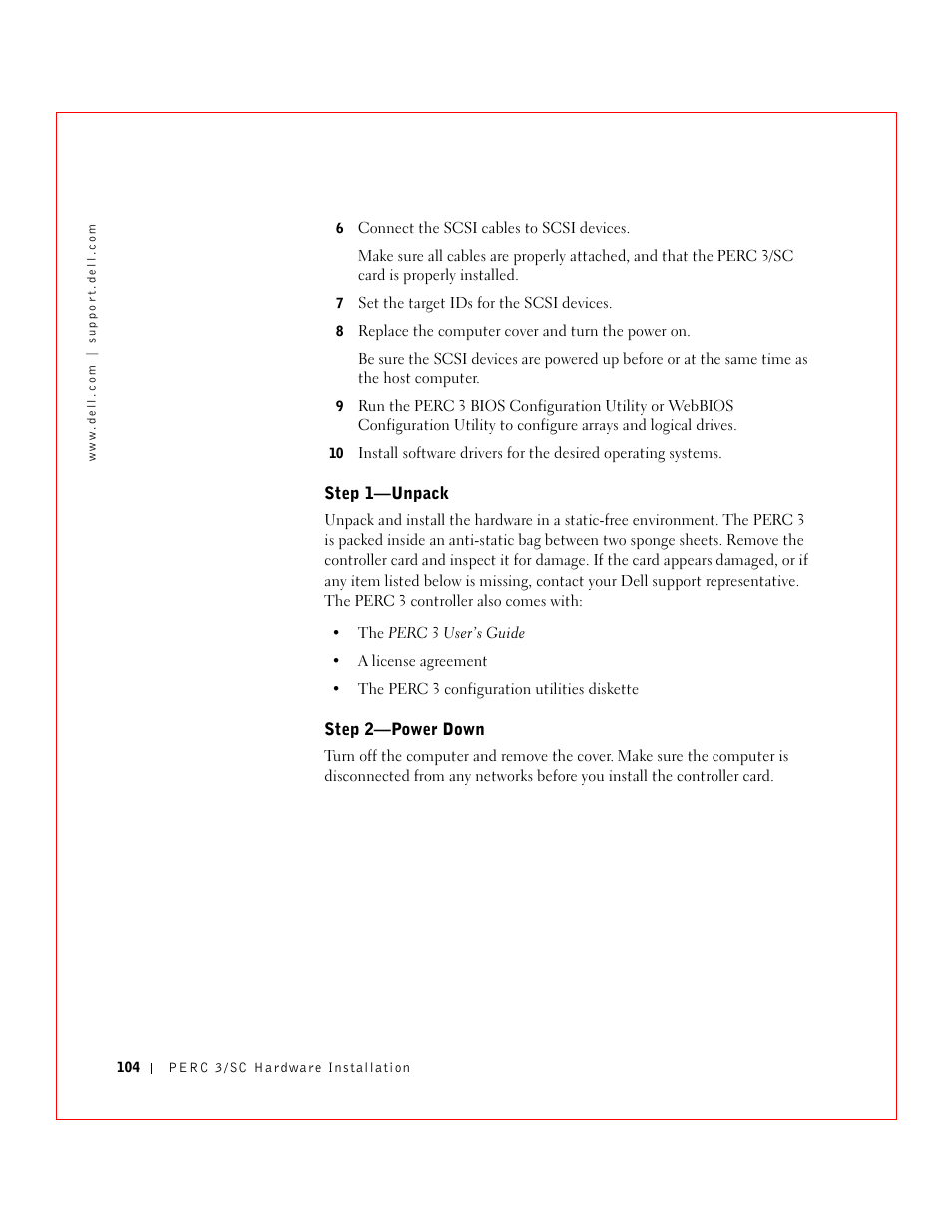 Step 1—unpack, Step 2—power down | Dell 3 User Manual | Page 106 / 254