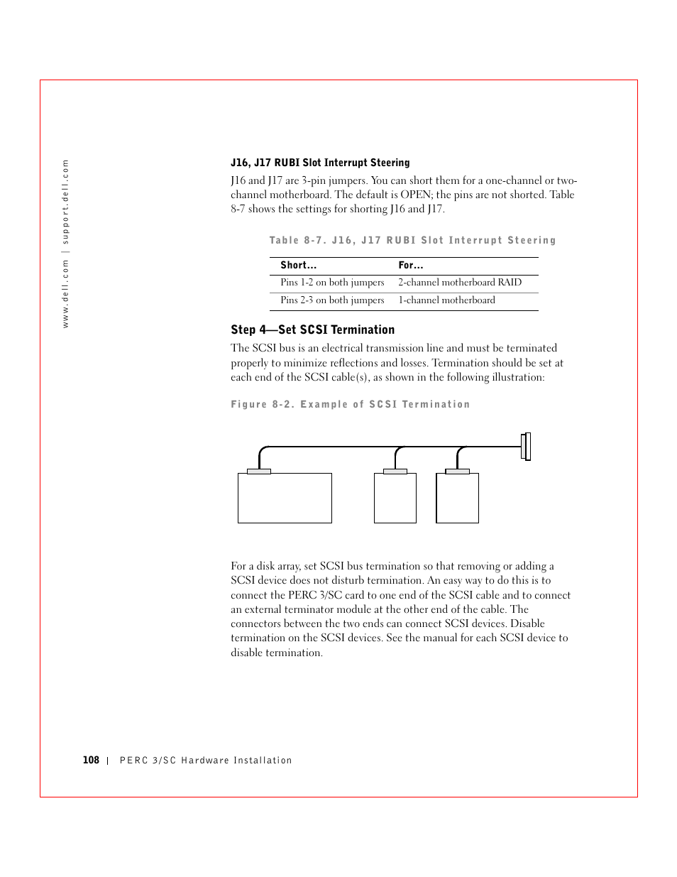 Step 4—set scsi termination | Dell 3 User Manual | Page 110 / 254