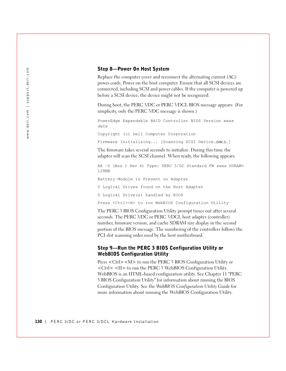 Step 8—power on host system | Dell 3 User Manual | Page 132 / 254