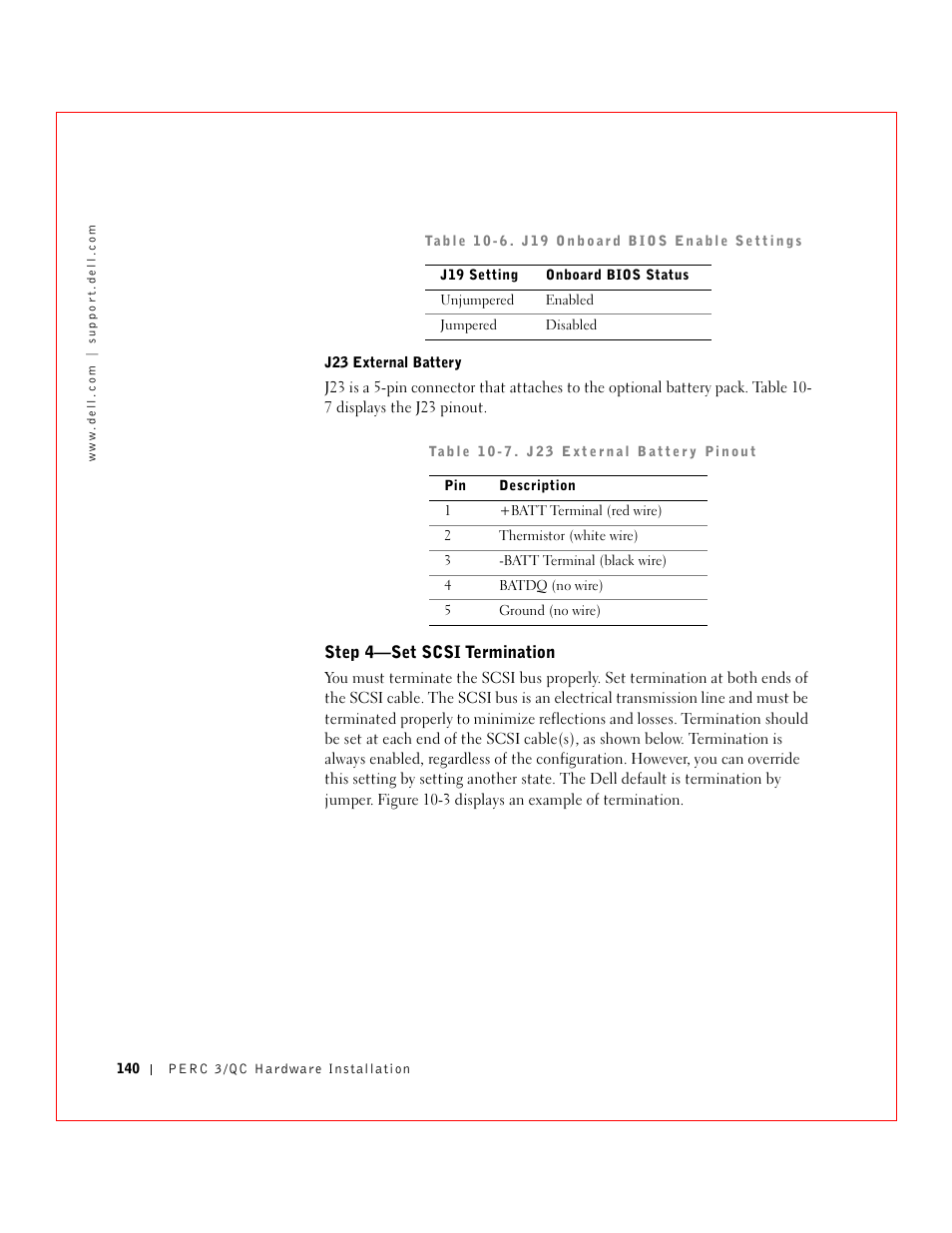 Step 4—set scsi termination | Dell 3 User Manual | Page 142 / 254