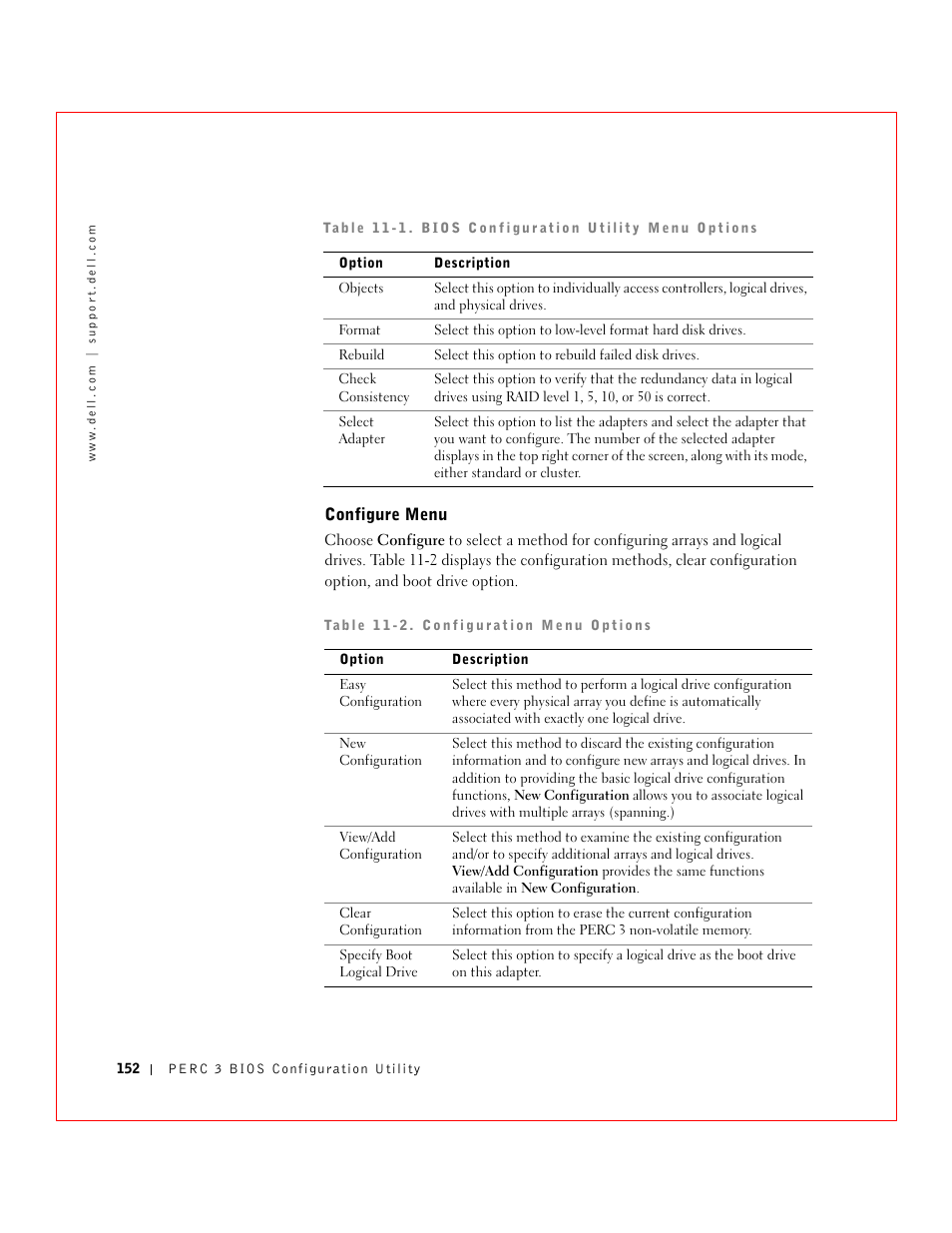 Configure menu | Dell 3 User Manual | Page 154 / 254