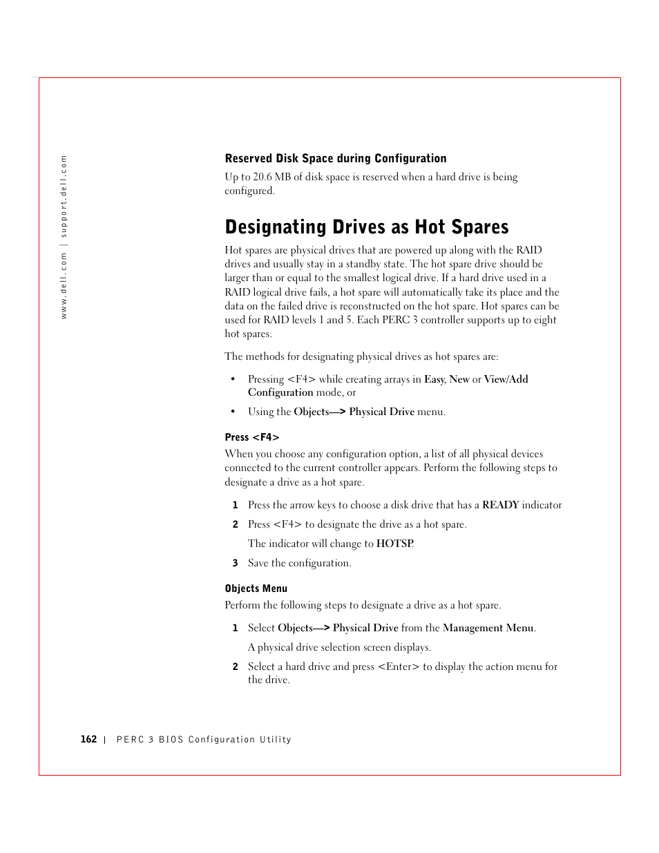 Designating drives as hot spares | Dell 3 User Manual | Page 164 / 254