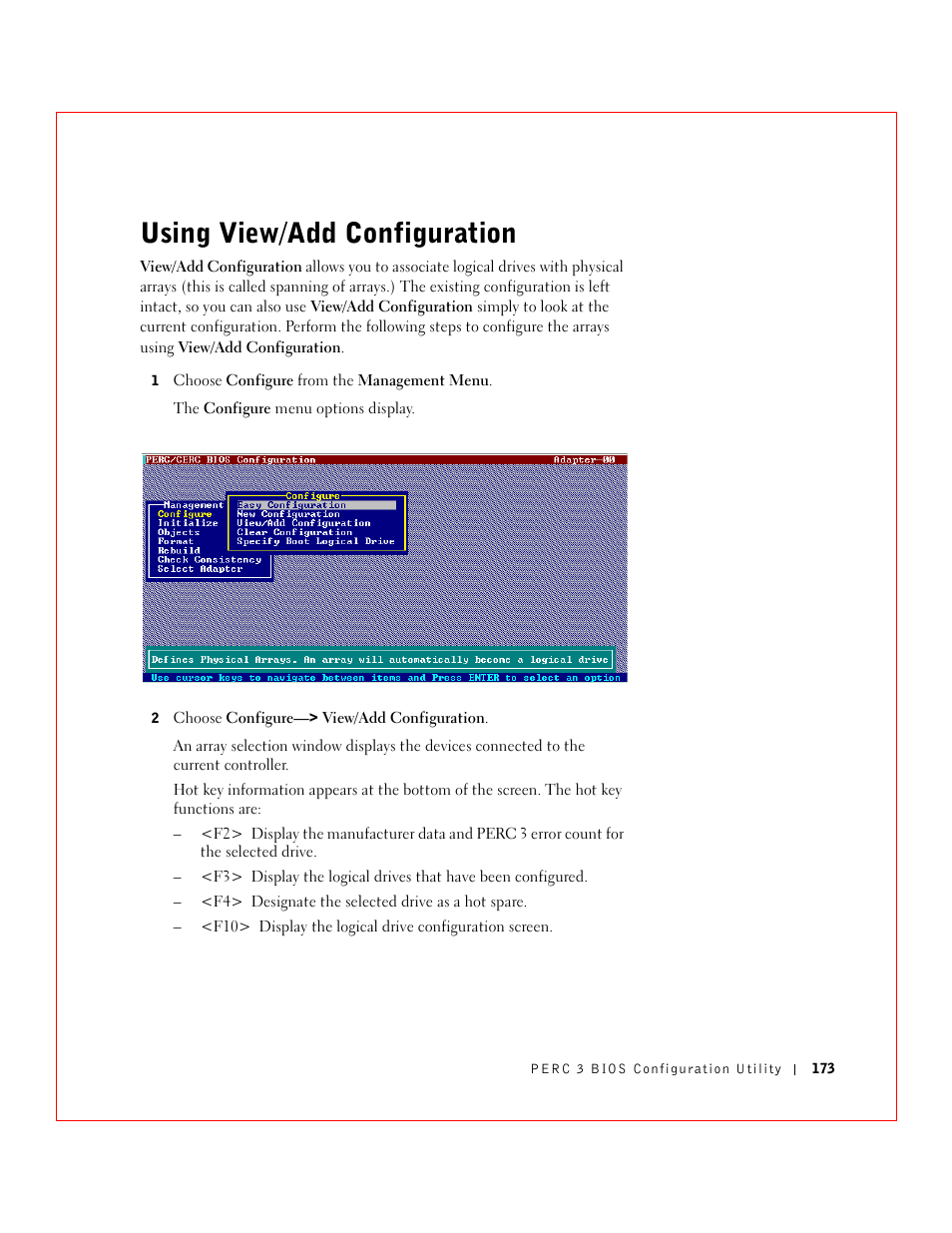 Using view/add configuration | Dell 3 User Manual | Page 175 / 254