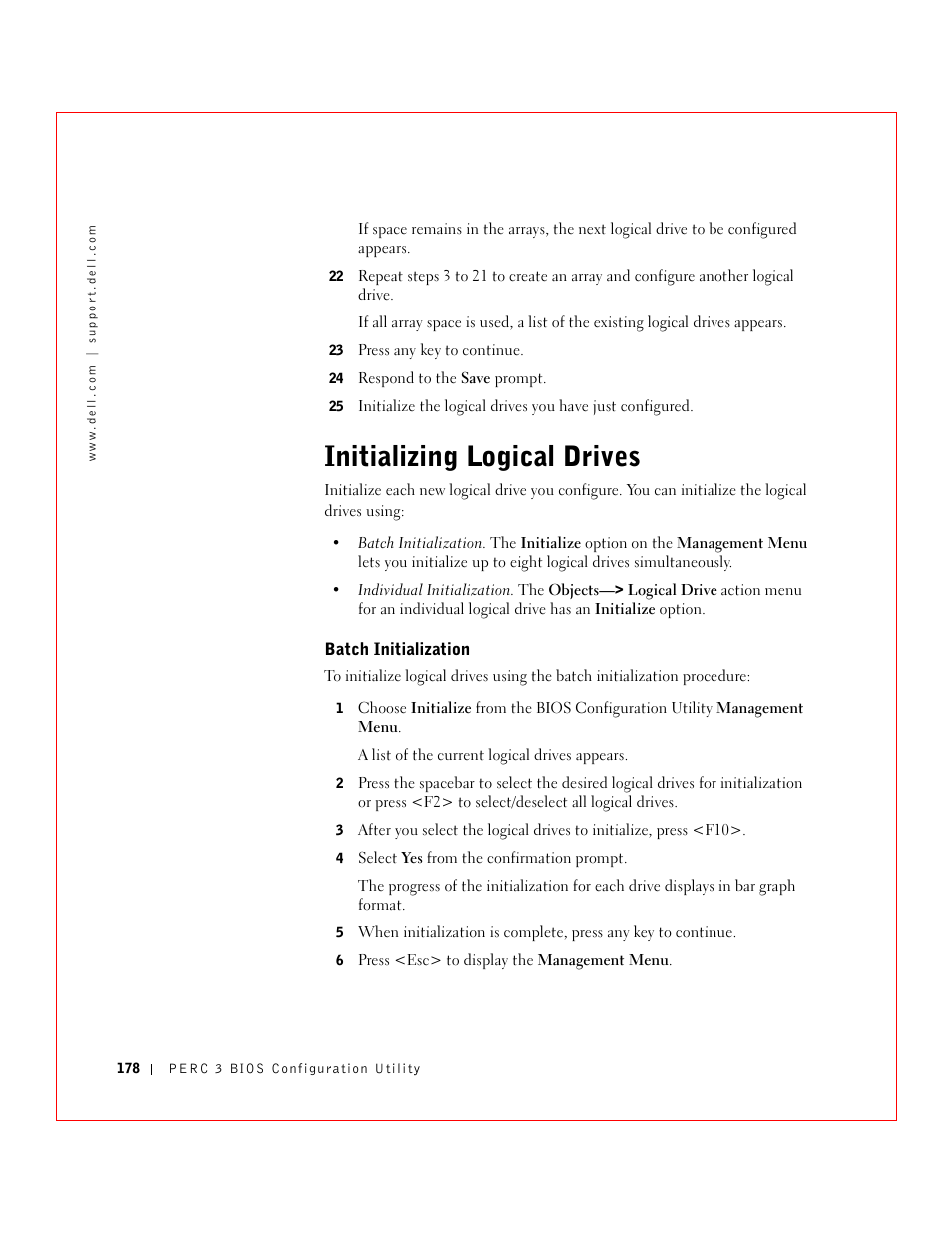 Initializing logical drives | Dell 3 User Manual | Page 180 / 254