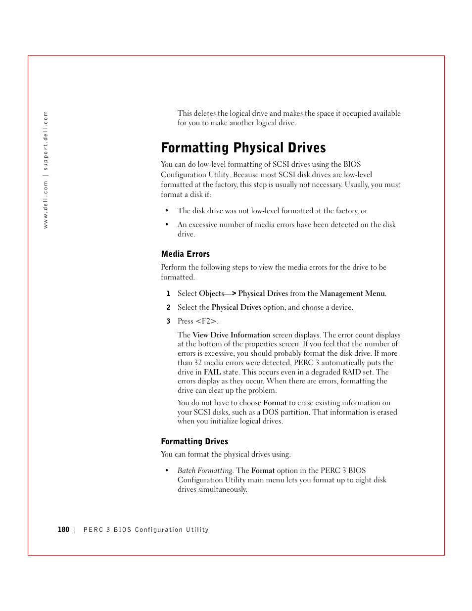 Formatting physical drives | Dell 3 User Manual | Page 182 / 254