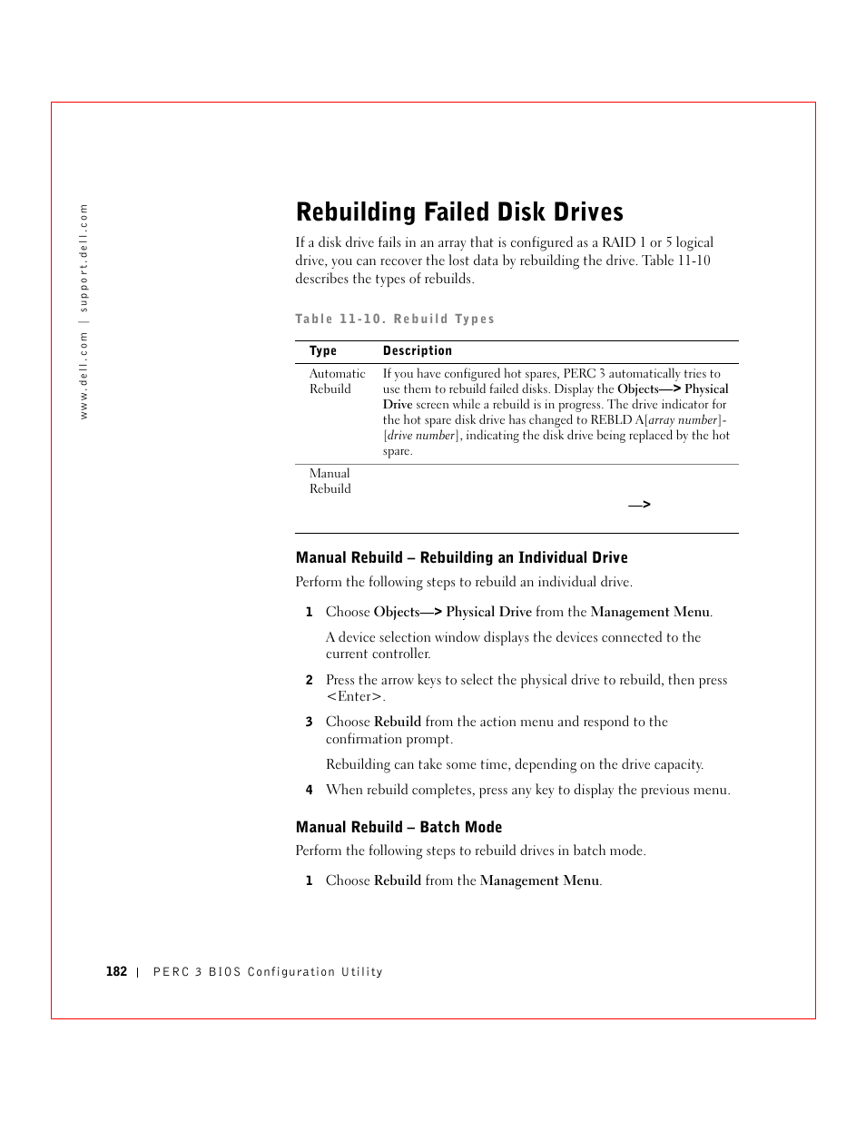 Rebuilding failed disk drives | Dell 3 User Manual | Page 184 / 254