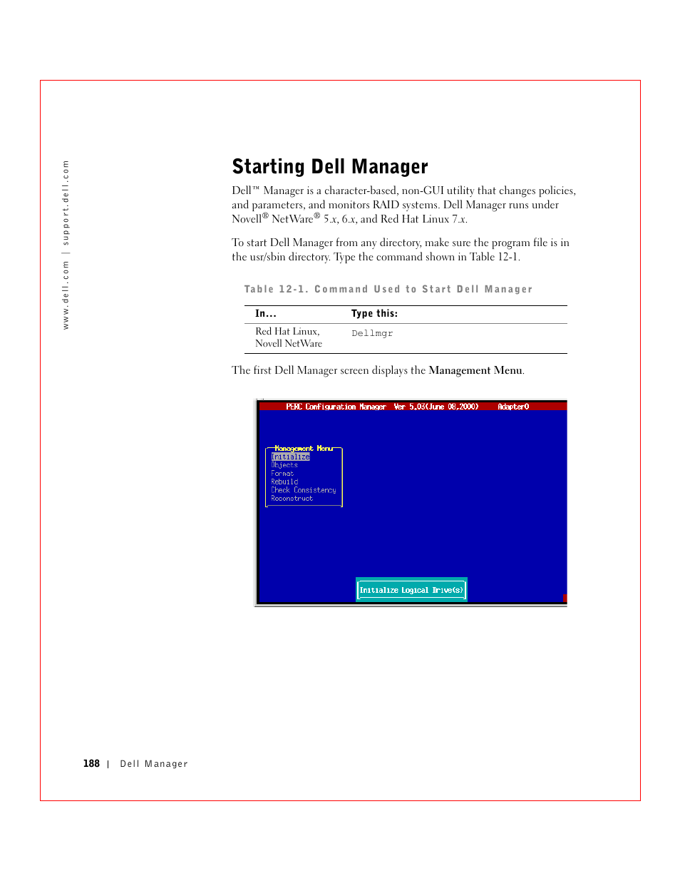 Starting dell manager | Dell 3 User Manual | Page 190 / 254