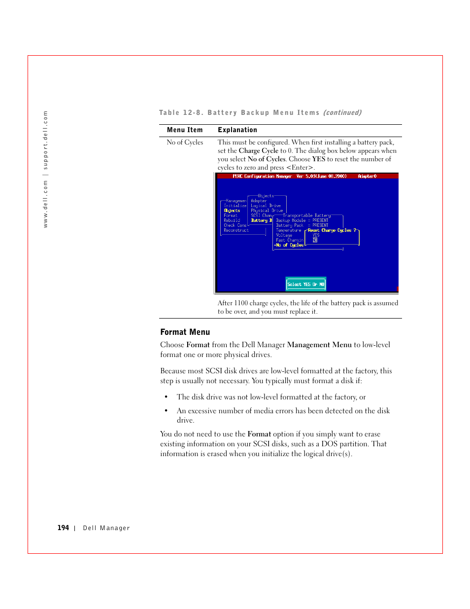 Format menu | Dell 3 User Manual | Page 196 / 254