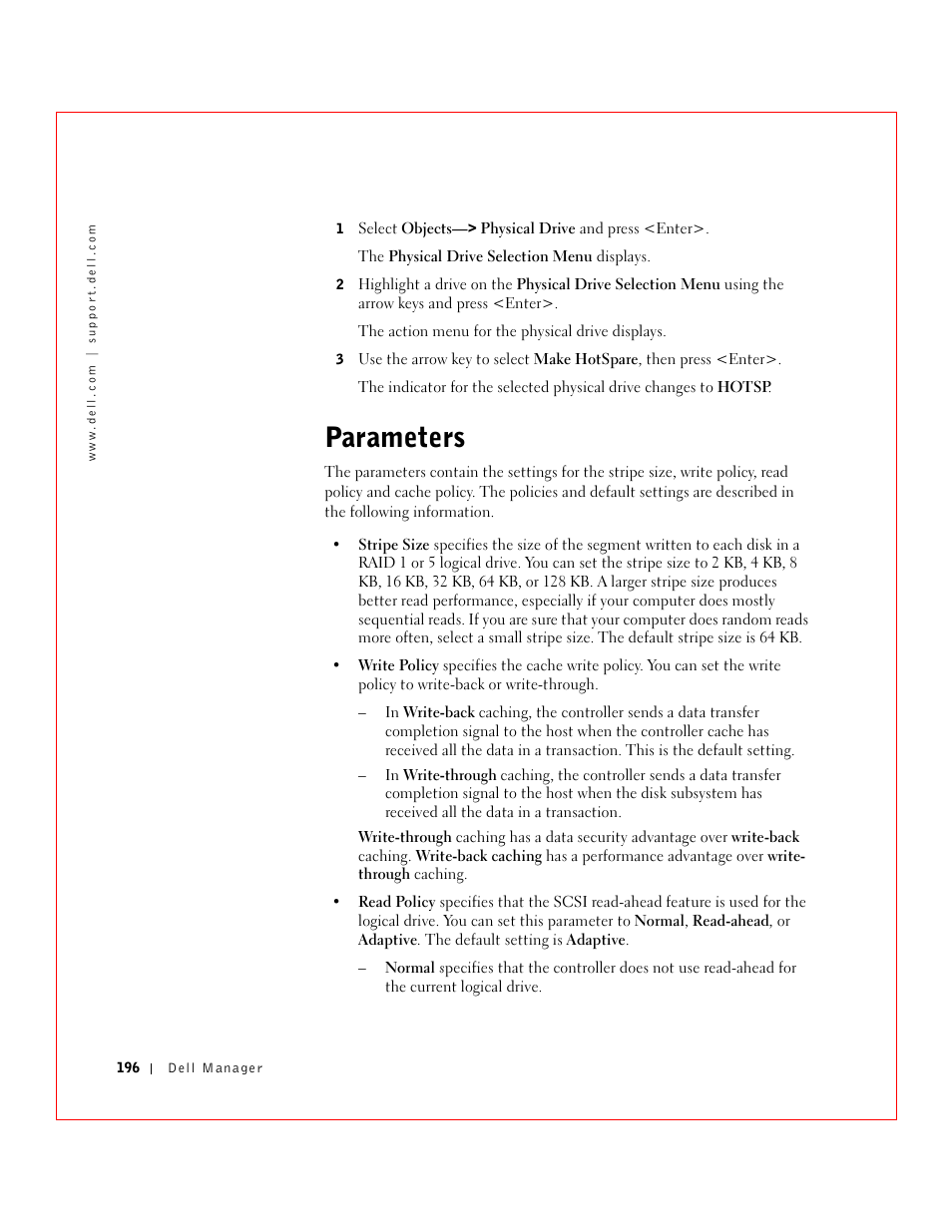 Parameters | Dell 3 User Manual | Page 198 / 254